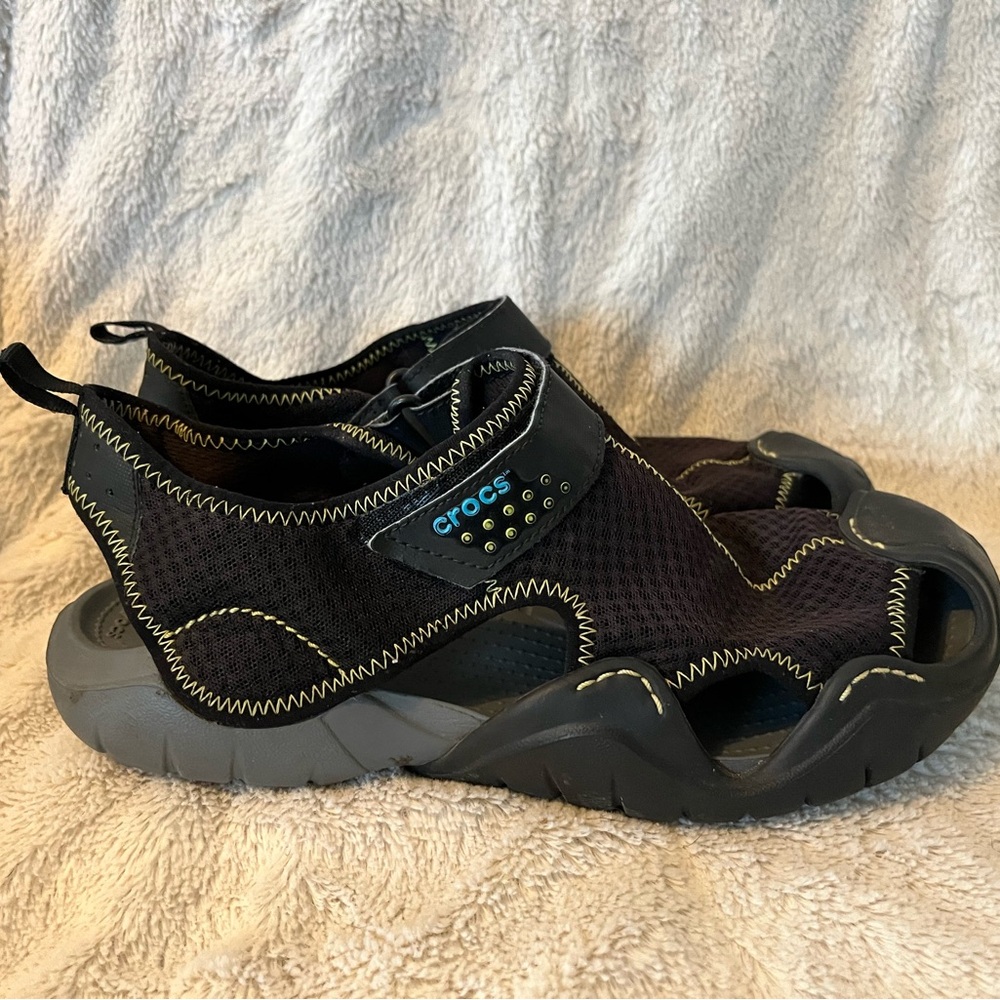 Crocs Men's 15041 Black SwiftWater Mesh Fisherman Deck Sandals Water Shoes Sz 11